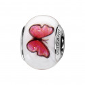 CHARMS MURANO BLANC MOTIF PAPILLONS ROSES THABORA CHARMS - ARGENT RHODIÉ